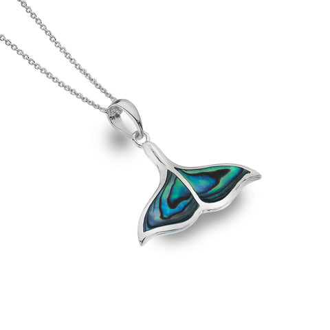 Sterling Silver & Paua Shell Whale Tale Pendant Necklace