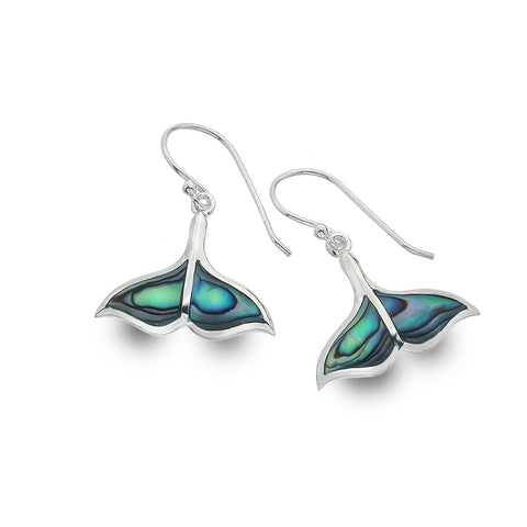 Sterling Silver & Paua Shell Whale Tale Drop Earrings