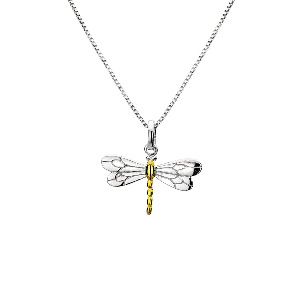 Sterling Silver & Yellow Gold Plated Dragonfly Pendant Necklace