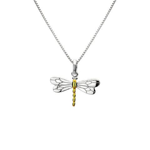 Sterling Silver & Yellow Gold Plated Dragonfly Pendant Necklace