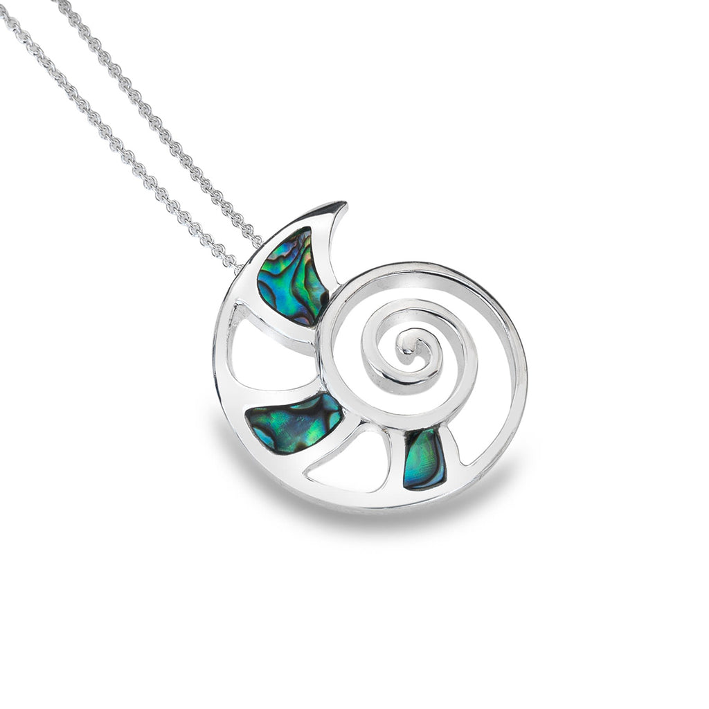 Sterling Silver & Paua Shell Nautilus Shell Pendant Necklace