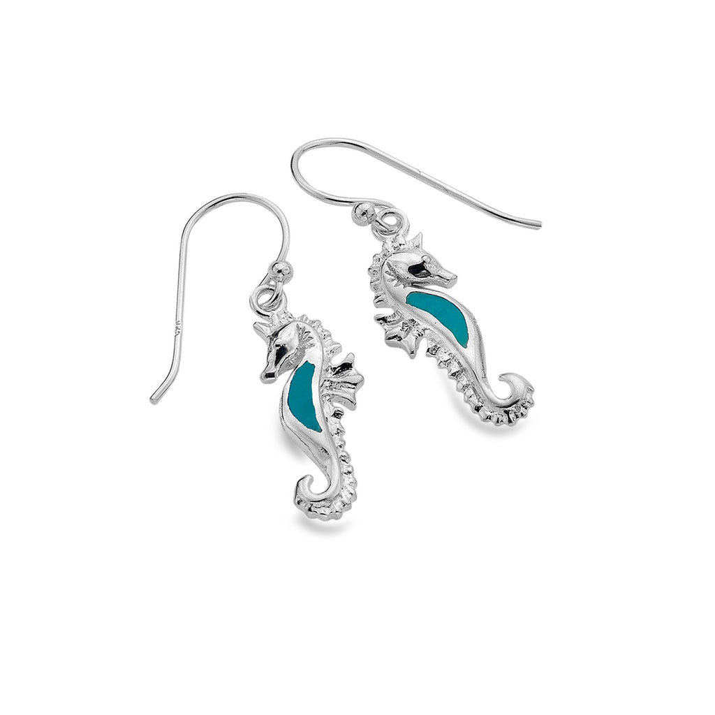 Sterling Silver & Turquoise Seahorse Drop Earrings