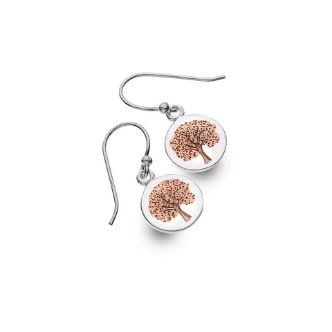 Sterling Silver & Rose Gold Plated Tree of Life Drop Earrings