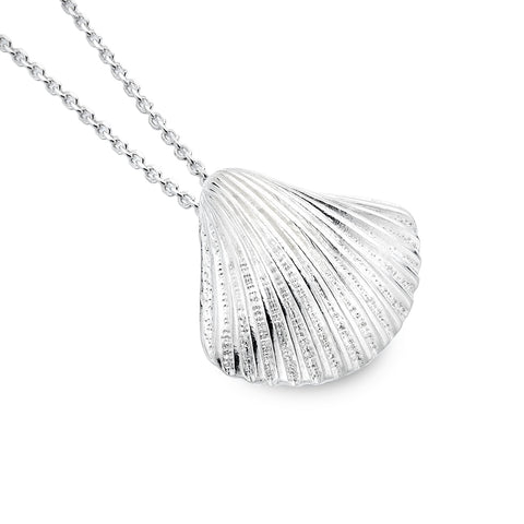 Sterling Silver Chunky Scallop Pendant Necklace
