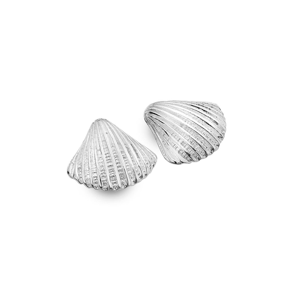 Sterling Silver Chunky Scallop Stud Earrings