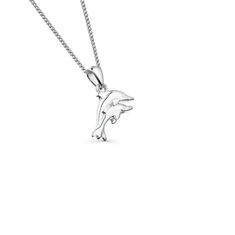 Sterling Silver Double Dolphin Pendant Necklace