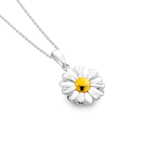 Sterling Silver & Gold Plated Daisy Pendant Necklace