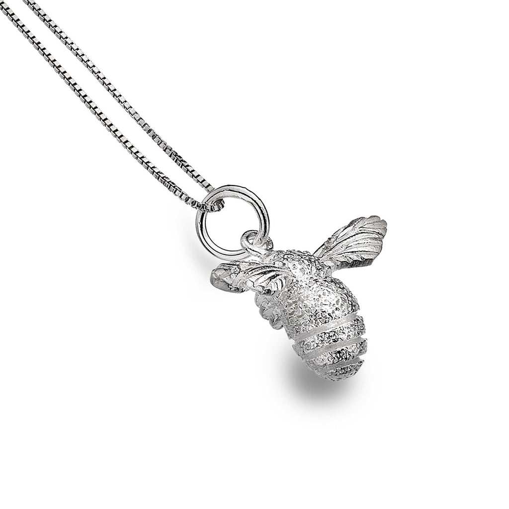 Sterling Silver Textured Bumble Bee Pendant Necklace