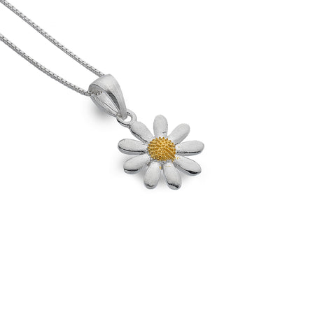 Sterling Silver & Yellow Gold Plated Daisy Pendant Necklace