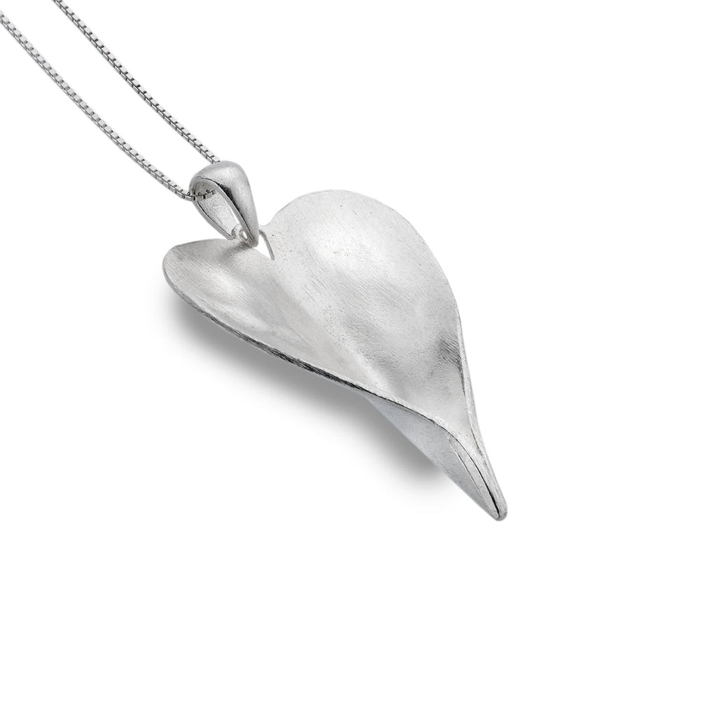 Sterling Silver Large Leaf heart Pendant Necklace