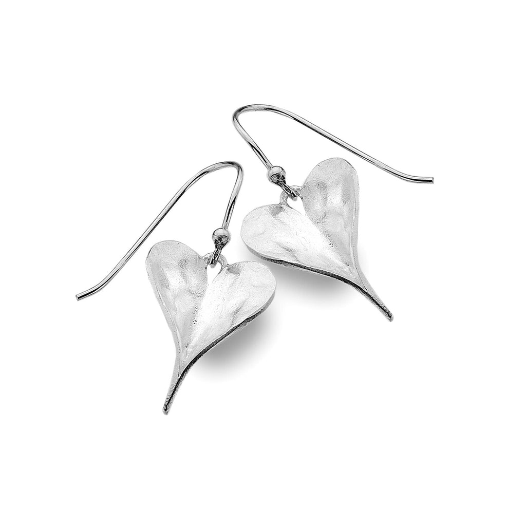Sterling Silver Large Leaf Heart Drop Earrings