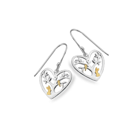 Sterling Silver & Gold Plated Heart Tree of Life Drop Earrings