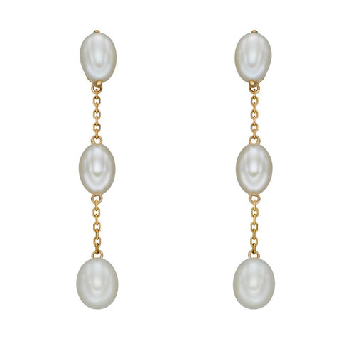 9ct Yellow Gold Trio of Pearls Drop Earrings