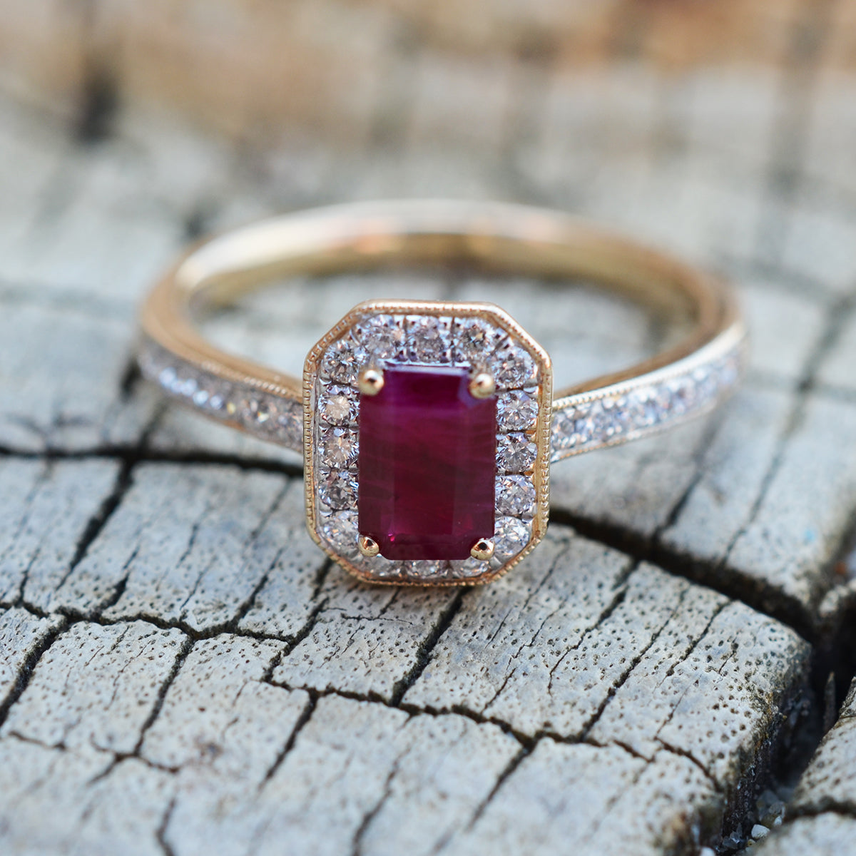 9ct Yellow Gold Ruby & Diamond Cluster Ring