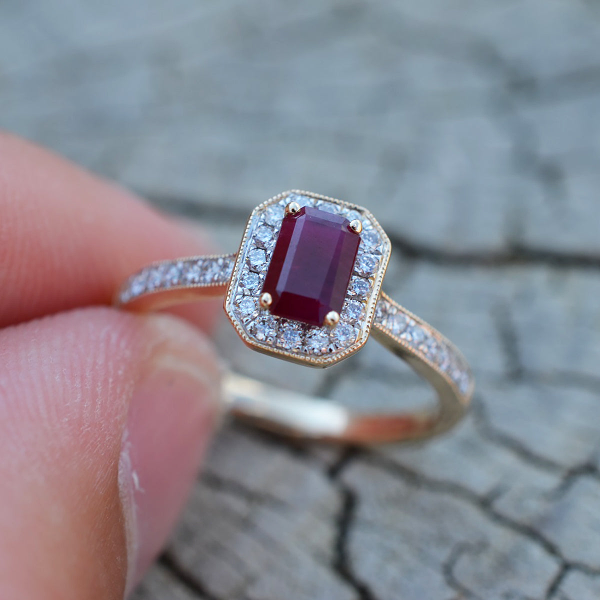9ct Yellow Gold Ruby & Diamond Cluster Ring