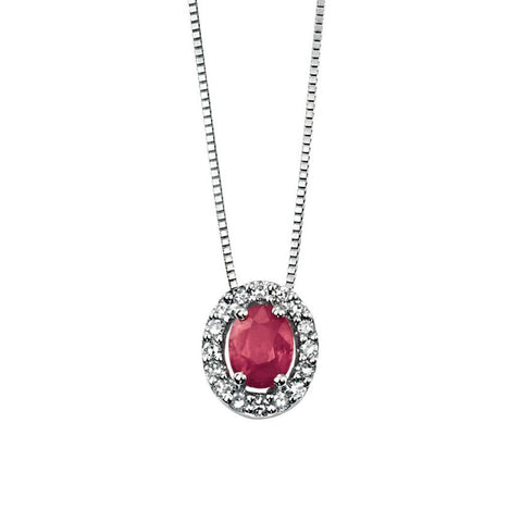9ct White Gold Ruby and Diamond Oval Cluster Necklace