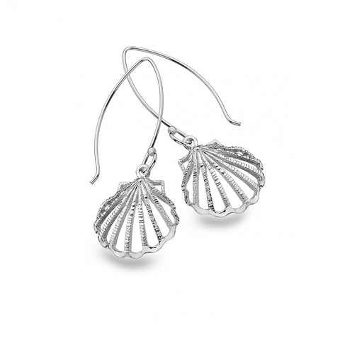 Sterling Silver Large Clam Shell Drop Earrings