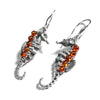 Sterling Silver and Amber Seahorse Earrings