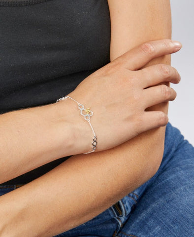 Sterling Silver and Yellow Gold on Silver Bee Bracelet