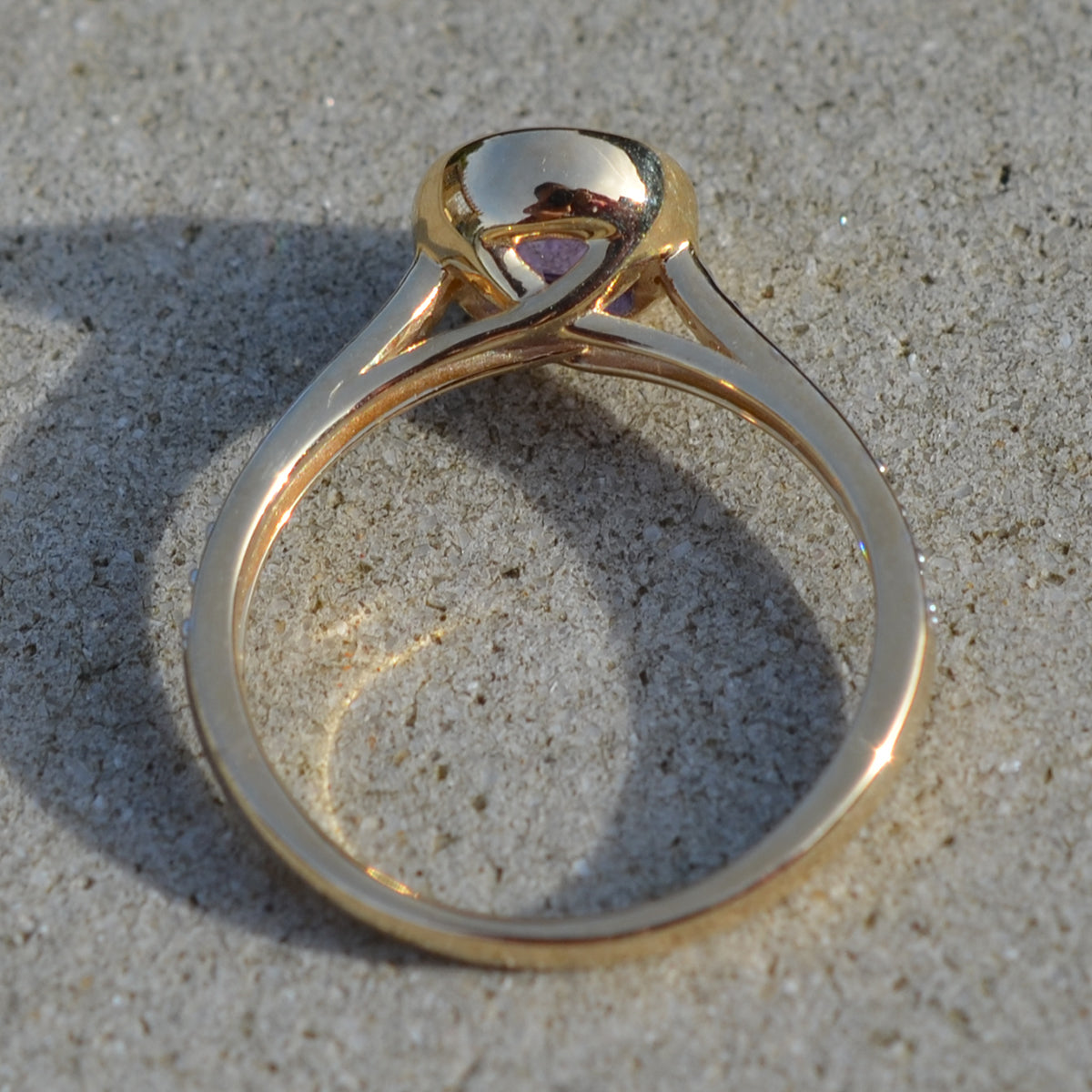 9ct Yellow Gold Amethyst & Diamond Solitaire Ring