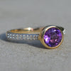 9ct Yellow Gold Amethyst & Diamond Solitaire Ring