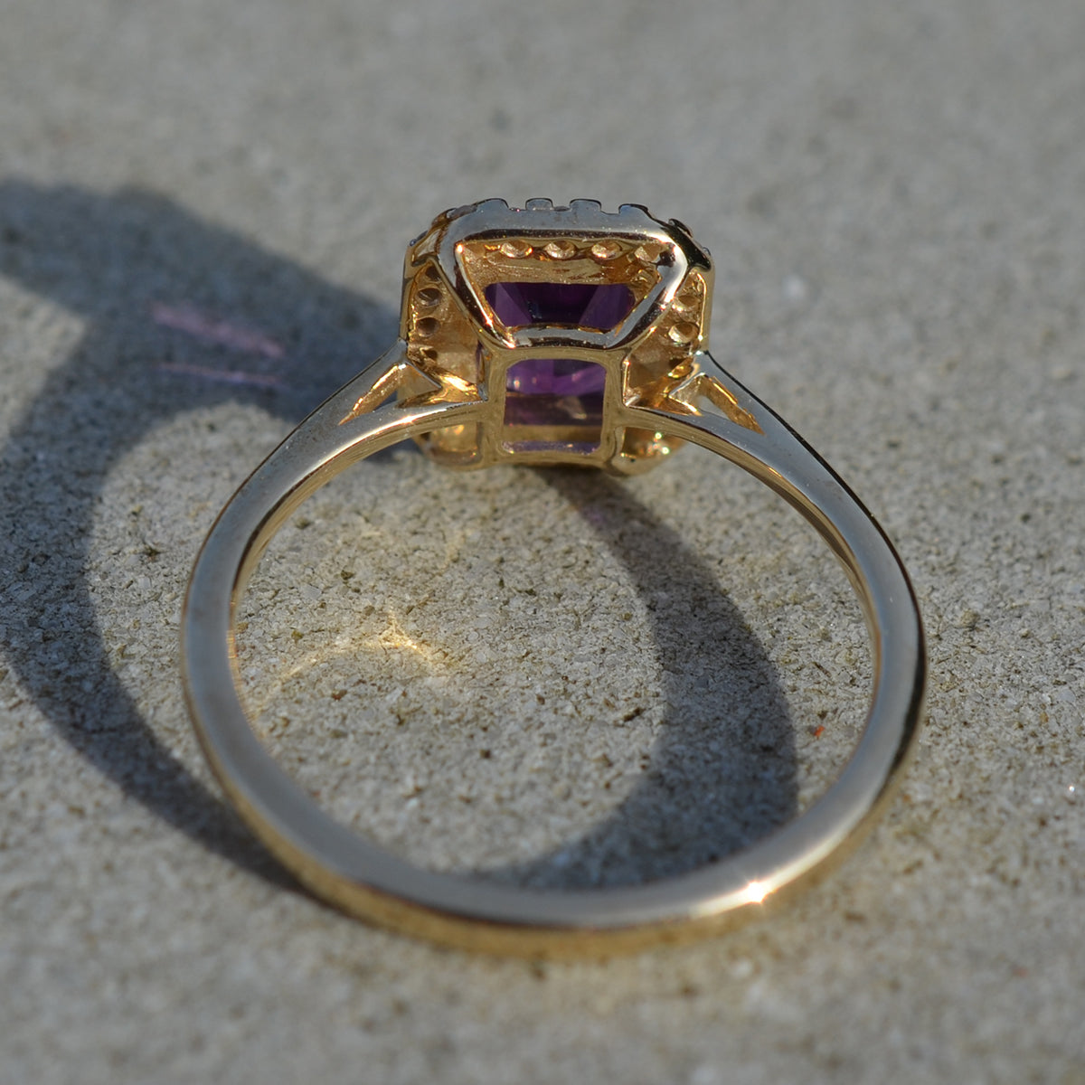 9ct Yellow Gold Amethyst & Diamond Cluster Ring