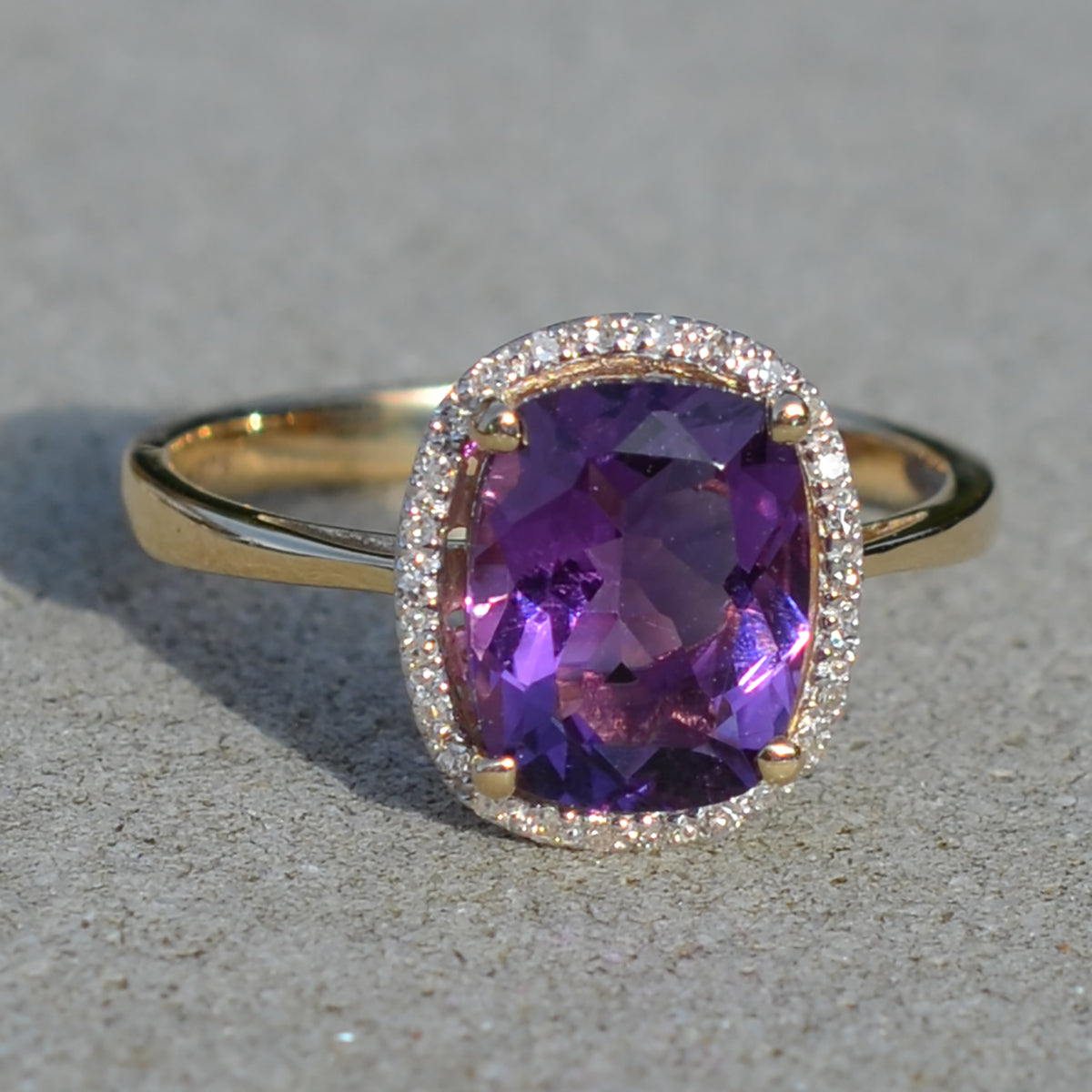 9ct Yellow Gold Amethyst & Diamond Cluster Ring