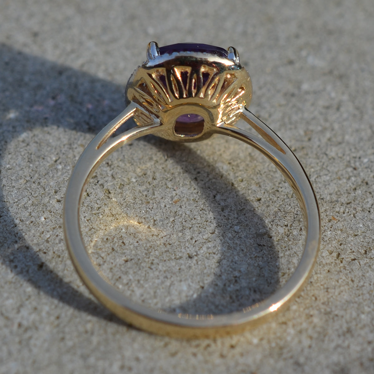 9ct Yellow Gold Amethyst & Diamond Cluster Ring