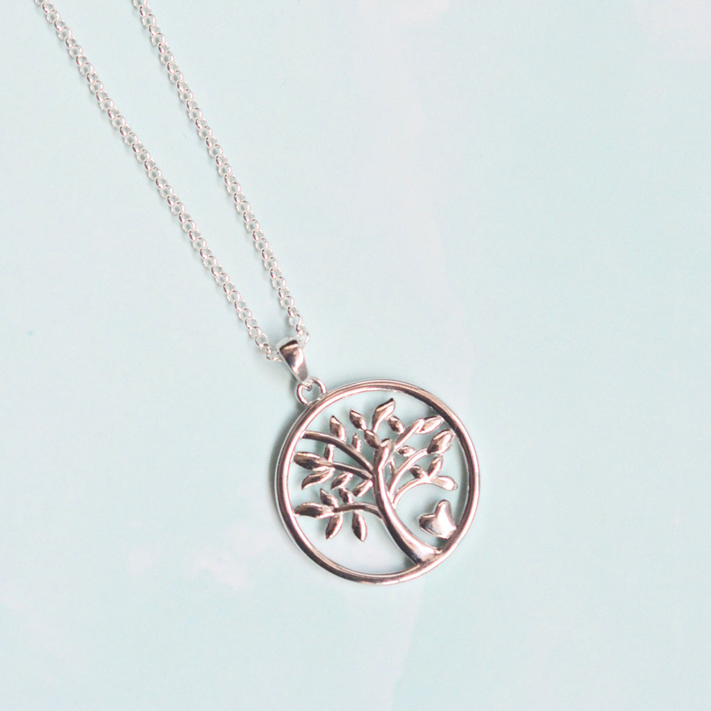 Sterling Silver Tree of Life with Heart Pendant Necklace