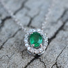 9ct White Gold Emerald & Diamond Pendant Necklace