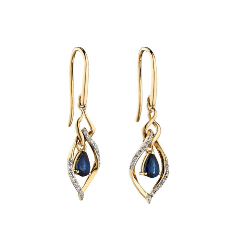 9ct Sapphire & Diamond Drop Earrings