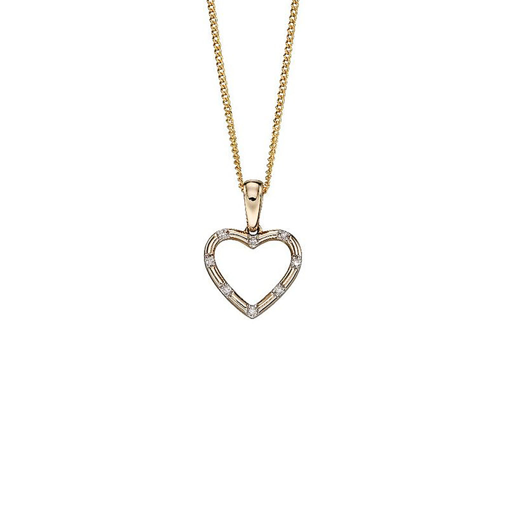 9ct Yellow Gold & Diamond Heart Pendant Necklace
