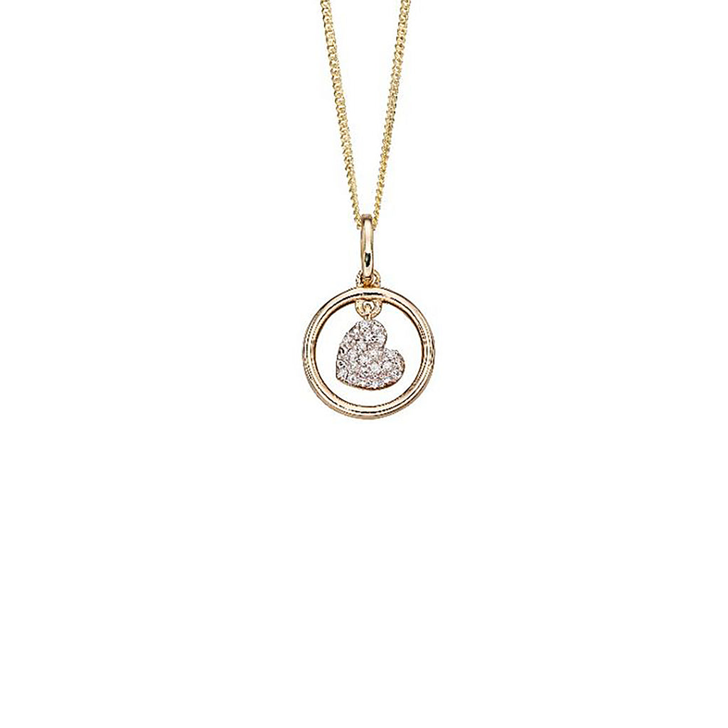 9ct Yellow Gold & Diamond Heart Pendant Necklace