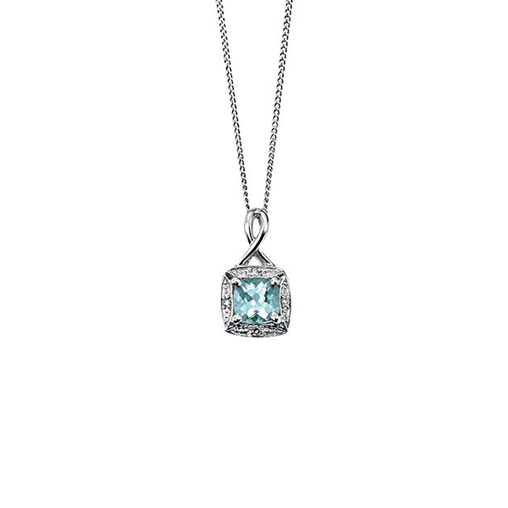 9ct White Gold Aquamarine & Diamond Pendant Necklace
