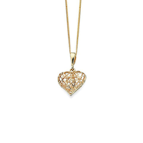 9ct Yellow Gold Wire Heart Pendant Necklace