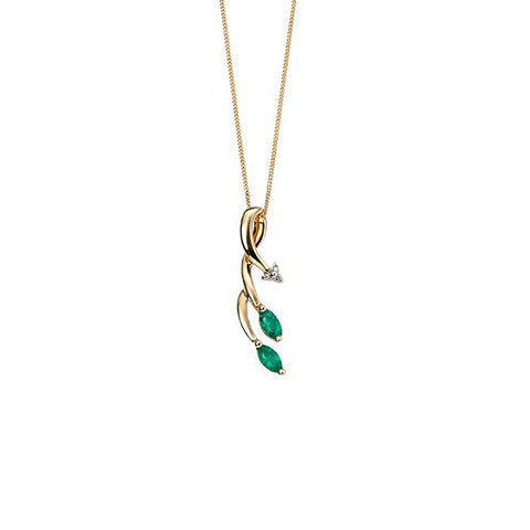 9ct Yellow Gold Emerald & Diamond Pendant Necklace
